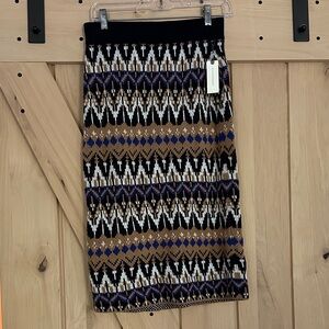 Anthropologie Geometric Knit Pencil Skirt in Black, Brown, and Blue